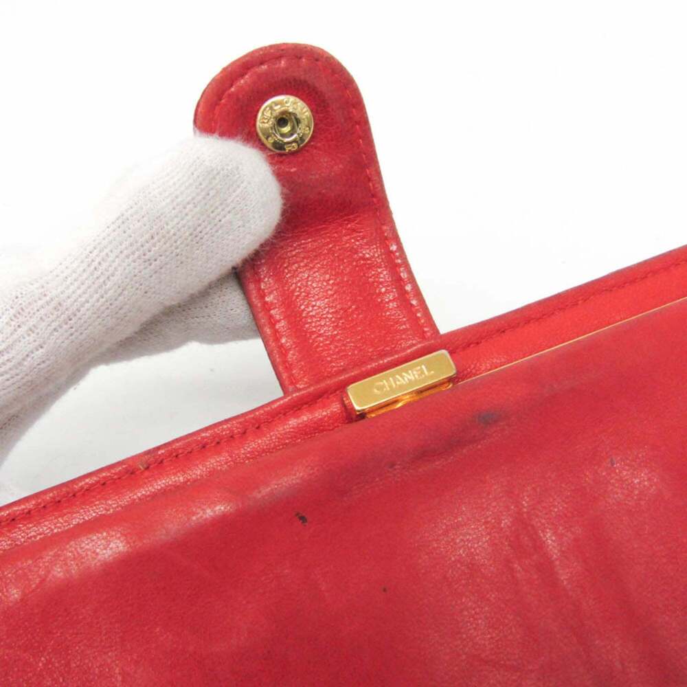CHANEL Red Lambskin Leather Logo Wallet - Picture 10 of 16